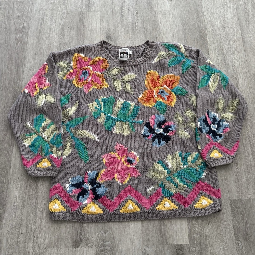 Vintage 90's TOGETHER! Colours Basics Colorful Floral Flowers Knit Sweater Women